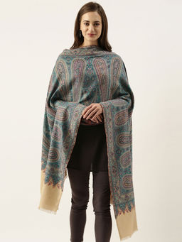 Pashmoda - Women Teal Woven Design Jamawar Shawl
