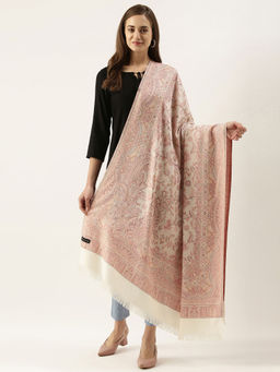 Pashmoda - Women White Woven Design Jamawar Shawl