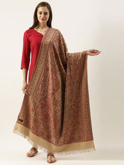 Pashmoda - Women Beige Woven Design Jamawar Shawl