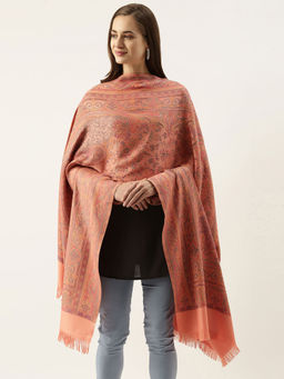 Pashmoda - Women Peach Woven Design Jamawar Shawl