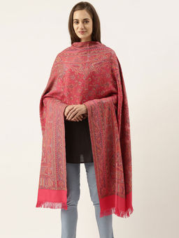 Pashmoda - Women Pink Woven Design Jamawar Shawl