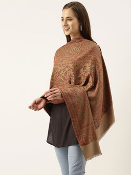 Pashmoda - Women Beige Woven Design Jamawar Shawl