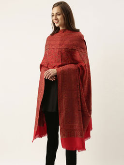 Pashmoda - Women Maroon Woven Design Jamawar Shawl