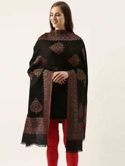 Pashmoda - Women Black Woven Design Jamawar Shawl