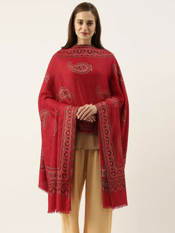 Pashmoda - Women Red Woven Design Jamawar Shawl