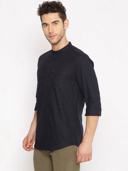 SHOWOFF - Men's Cotton Casual Navy Solid Slim Fit Kurta