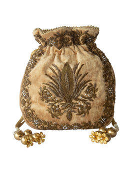 Adora By Ankita - Gold Velvet Fleur De Lis Bag