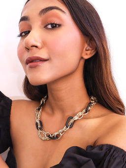 Pipa Bella by Nykaa Fashion - Gold & Black Link Resin Necklace
