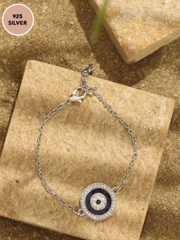 Pipa Bella by Nykaa Fashion - Silver Plated Evil Eye Bracelet With Dark Blue Color