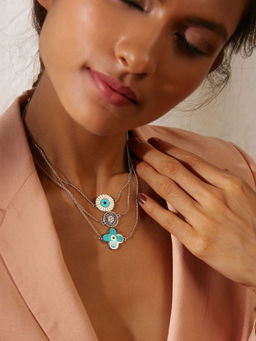 Pipa Bella by Nykaa Fashion - Layered Silver Plated Blue Enamel Evil Eye Necklace