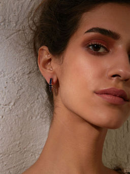 Pipa Bella by Nykaa Fashion - Gold Toned Dainty Blue Circular Half Hoop Earrings