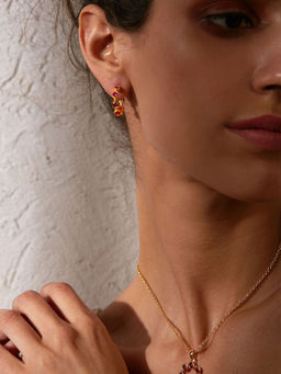 Pipa Bella by Nykaa Fashion - Gold Toned Dainty CZ Studded Pink Hoops