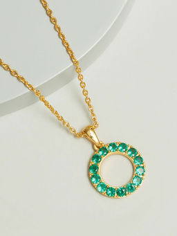 Pipa Bella by Nykaa Fashion - Gold Plated Green Studded Circular Pendant Necklace