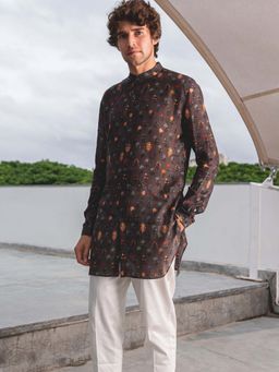 Project Bandi - Charcoal Flora Cotton Shirt Kurta