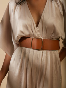 Pipa Bella by Nykaa Fashion - Classic Tan Faux Leather Sqaure Buckle Belt