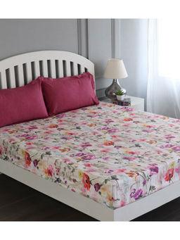 GM - Floral Flat 180 TC Cotton Extra Large Bedsheet with 2 Pillow Covers (Set of 3)