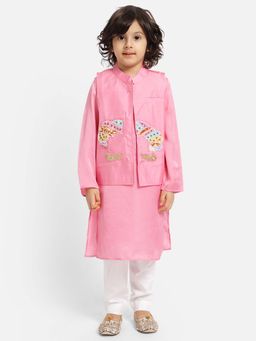 PICCOLO - Pink Kurta ,Waist Coat with Handwork and White Pajama (Set of 3)