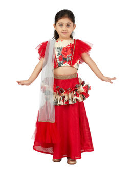 Pink Cow - Red Ruffled Ghagra Choli and Dupatta (Set of 3)