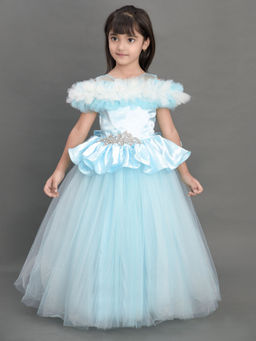 Pink Chick - Off Shoulder Peplum Gown -Blue