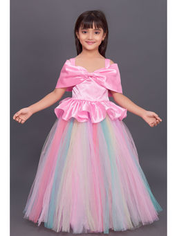Pink Chick - Off Shoulder Peplum Colorful Tutu Gown-Pink Multi