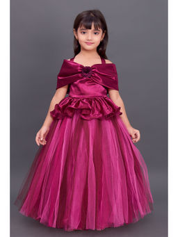 Pink Chick - Off Shoulder Peplum Tutu Gown -Berry Multi