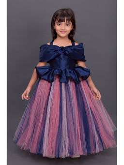 Pink Chick - Off Shoulder Peplum Tutu Gown -Navy Multi