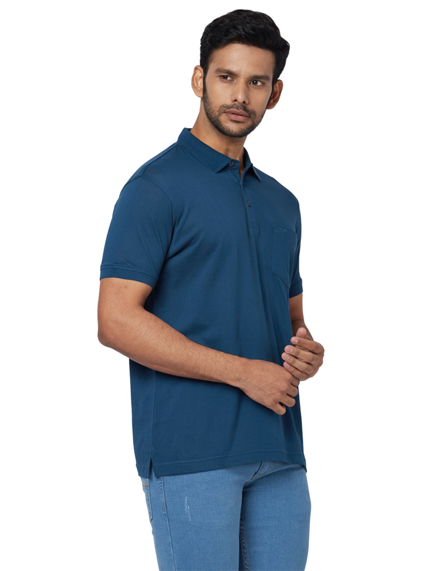 Buy Park Avenue Dark Blue Solid T-Shirt 