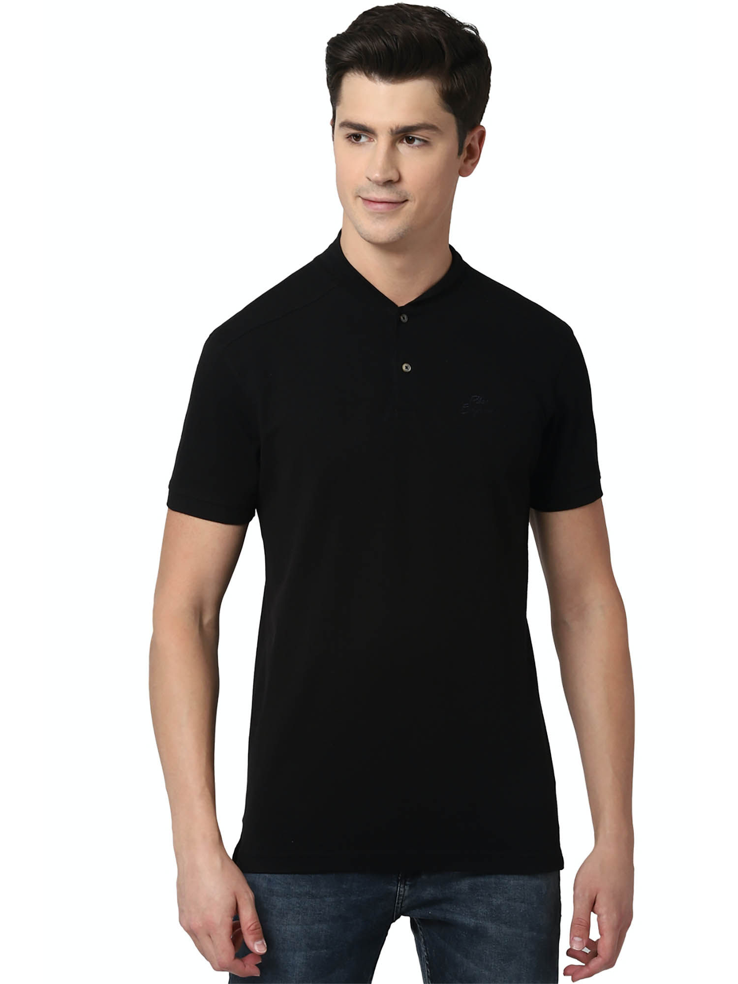 Buy Peter England Solid Black T-Shirt 