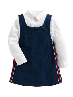 PICCOLO - Navy Blue Solid Pinafore With Shirt (Set of 2)