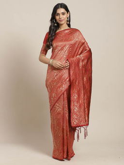 Sareemall - Maroon Floral Saree with Unstitched Blouse