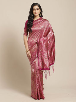 Sareemall - Pink Floral Saree with Unstitched Blouse