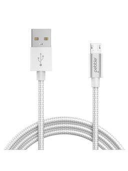 Pebble - Silver Cable Nylon Fast Charging & High Speed Data Sync Micro USB - PNCM10 Silver