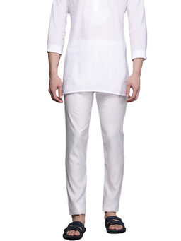 Manyavar - White Art Silk Festive Pencil Fit Pyjama