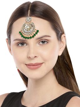 Peora - Kundan Gold Plated Green Maang Tikka Matha Patti-PF25TK001G