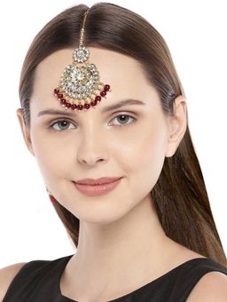 Peora - Kundan Gold Plated Maroon Maang Tikka Matha Patti-PF25TK001M