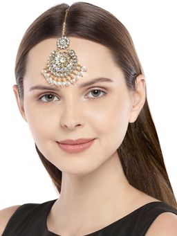 Peora - Kundan Gold Plated White Maang Tikka Matha Patti-PF25TK001W