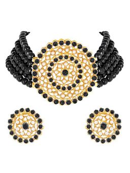 Peora - Black Brass Choker Necklace & Earrings (Set of 2)-PF26N1374BL