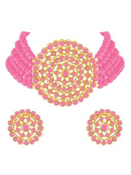 Peora - Pink Brass Choker Necklace & Earrings (Set of 2)-PF26N1374PK