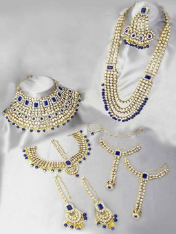 Peora - Blue Brass Bridal Jewellery Set (Set of 7)-PF36BR02B