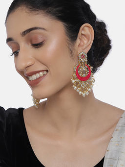 Peora - Gold Plated Traditional Jewellery Kundan Pearl Golden Chandbali Earrings -PF36E11RP