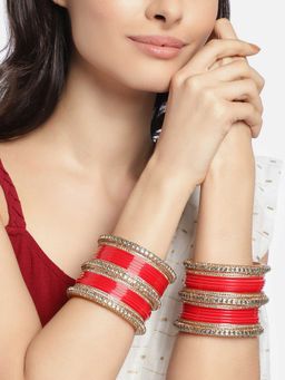 Peora - Red Chuda Chura Bangle Traditional Wedding Dulhan Fashion Jewellery (Size - 2.6)-PF51B27R