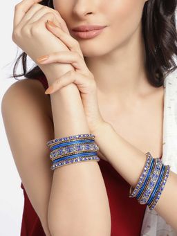 Peora - Gold Plated Blue Metal Chura Chuda Bangle Set Traditional Jewellery (Size - 2.6)-PF51B40B