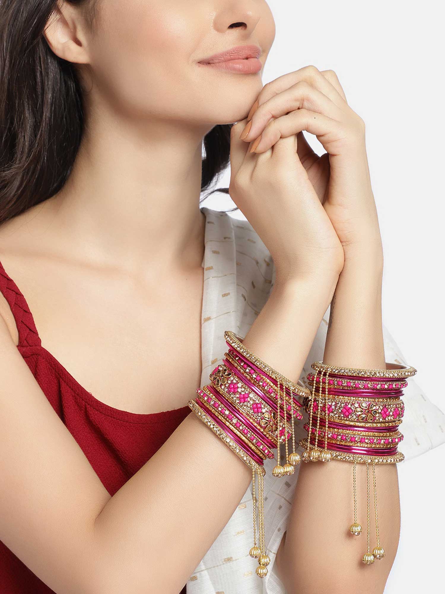 Buy Peora Gold Plated Stone Studded Rani Metal Chura Chuda Bangle