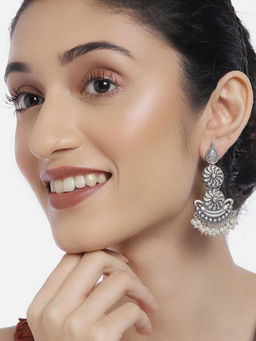 Peora - Enamel Handmade Silver Plated Kundan Dangle Drop Earrings Jewellery (Silver)-PF55E162