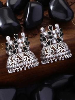 Peora - Rajsthani Afghani Tribal Oxidized Silver Plated Drop Earrings Antique Jewellery-PF55E94BL