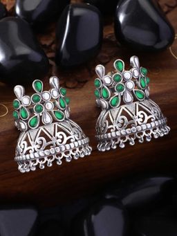 Peora - Rajsthani Afghani Tribal Oxidized Silver Plated Drop Earrings Antique Jewellery-PF55E94G