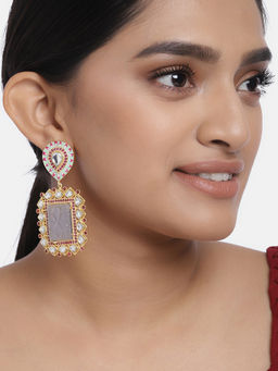 Peora - Gold Plated Meenakari Crystal Kundan Dangle Earrings-PF66E111GRY