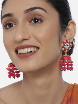 Peora - Gold Plated Enamel Handcrafted Pearl Jhumki Earrings Traditional Jewellery-PF66E61RP