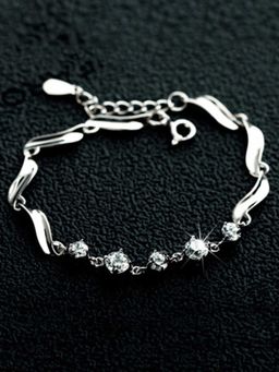 Peora - Austrian Crystal Studded Sterling Silver Plated Link Chain Bracelet Jewellery-PX8B26