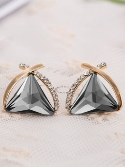 Peora - Fashion Gold-plated Alloy and Crystal Stud Earrings for Women, Grey-PX8E59